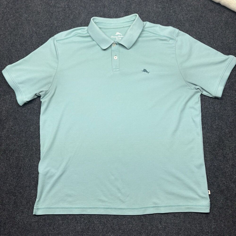 Tommy Bahama Mens XL Green Supima Cotton Blend Short Sleeve Polo Shirt Marlin